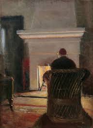 Høj starut med sjove hatte. Interior With Holger Drachmann At The Fireplace In Villa Pax Skagen Painting Michael Peter Ancher Oil Paintings