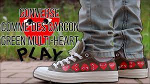 Shake up your image by drawing hearts along the white part of the sole, like you're back in middle school. Converse X Comme Des Garcon Green Multi Heart Low Review On Feet Youtube