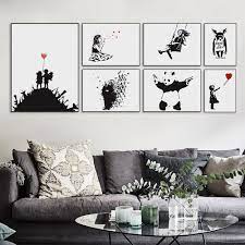 Modern Abstrcat Black White Banksy Hipster Pop A4 Art Print Poster Wall Picture Living Room Canvas Painting No Frame Home Decor Living Room Canvas Painting Black And White Wall Art School