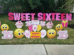 Birthday Lawn Signs Rental Calgary Sweetsixteenparty Emojiparty Super Fun Party Decor To Surprise The Birthday Girl From Www Flamingos2g Birthday Yard Signs Emoji Party Sweet Sixteen Parties