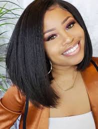 Yaki Straight Short Bob Human Hair Lace Front Wigs
