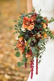 Color Inspiration For Bridesmaid Bouquets Greenery Rich Fall Colors Thistle But No Flower Bouquet Wedding Cascading Wedding Bouquets Fall Wedding Bouquets