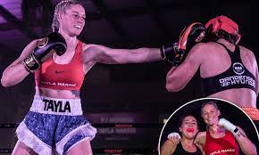 (photo by chris hyde/getty images). Kiis Fm S Pj Harding And Aflw Star Tayla Harris Clash In Charity Boxing Match Daily Mail Online