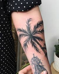 Blackwork Palm Tree Tattoo On The Left Forearm Palm Tree Tattoo Tattoos Tree Tattoo