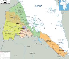 The country stretches for nearly 1,000 km along the red sea, while in the interior, mountainous landscapes prevail. Detailed Political Map Of Eritrea Ezilon Maps