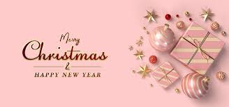 Merry Christmas And Happy New Year Banner Realistic Pink Gift Boxes And Christmas Decorations Shiny Golden Balls And Stars In 2020 Pink Gift Box Happy New Year Banner New Year Banner
