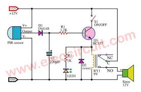 The two pieces of sensors are placed near each other so that when they are separated, for example through the opening of the door, it triggers an alarm. Pir Motion Sensor Alarm Circuit Motion Detector Electrical Circuit Diagram Circuit Projects