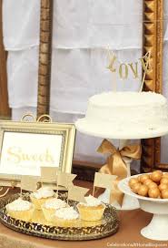 Simple Birthday Cake Table Decoration At Home Gold Party Ideas For Anniversaries Bridal Showers Engagements Celebrations At Home White Dessert Tables Gold Wedding Decorations White Desserts