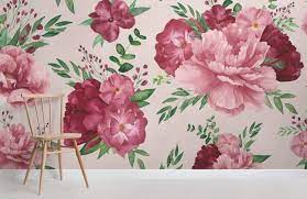 This pattern design can be scaled to a larger or smaller size without the loss of image quality. Light Pink Watercolor Floral Print Wallpaper Mural Hovia