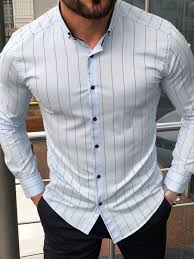 Buy Blue Slim Fit Striped Casual Shirt By Gentwith Com Striped Shirt Men Mens Dress Shirts Outfit Mens Formal Dress Shirts
