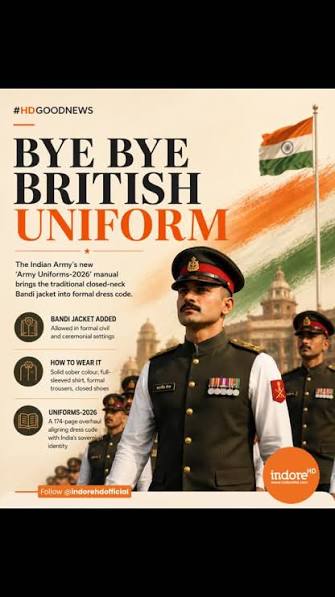 Bye Bye British Uniform. 🇮🇳, The Indian Army has officially introduced the traditional closed-neck Bandi jacket into its formal dress code through the new “Army Uniforms-2026” manual., This 174-page ...