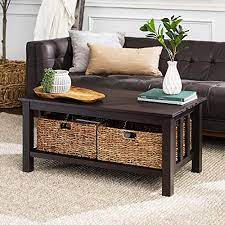 Black tray accent side table with golden storage basket,metal round coffee end tables set of 2, modern style nesting tables for living room,nightstand,office. Walker Edison Rustic Wood Rectangle Coffee Accent Table Storage Baskets Living Room Espresso 40 Inch Buy Online In Antigua And Barbuda At Antigua Desertcart Com Productid 44610004