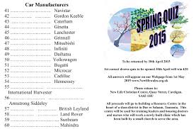 Read on for some hilarious trivia questions that will make your brain and your funny bone work overtime. Spring Quiz Answers New Life Church