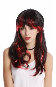 Black is a monotonous color that can make a person look older. Wig Ladies Women Long Fringe Black With Red Streaks Highlights She Devil Demon Vampire