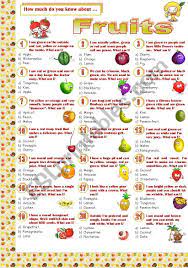 If you can answer 50 percent of these science trivia questions correctly, you may be a genius. Fruits Quiz Esl Worksheet By Jayce