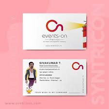 Business Card Design By Syntricon Technologies For Events On An Event Management Company Follow Us Business Card Design Event Management Business Card Design