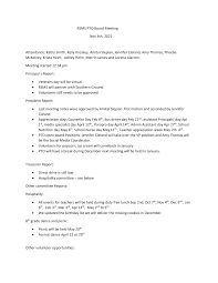 RSMS PTO Board Meeting Nov 4th, 2021 Attendance: Kathy Smith, Kelly  Kroskey, Amitai Slepian, Jennifer Cleland, Amy Thomas, Phoe