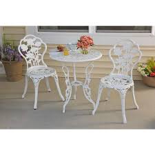 Patio Premier Rose Garden 3 Piece Cast Aluminum Outdoor Bistro Set In White 247004 The Home Depot Outdoor Bistro Set 3 Piece Bistro Set Bistro Set