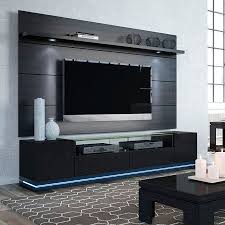 Manhattan Comfort Vanderbilt Tv Stand And Cabrini 2 2 Floating Wall Tv Panel With Led Lights In Black Gloss And Black Matte Walmart Com In 2020 Wall Tv Stand Black Entertainment Centers