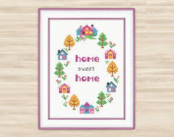 Buy 2 Get 1 Free Wreath Home Sweet Home Cross Stitch Pattern Pdf Floral Lettering Wreath Cute Sampler Houses Pattern Quote Home Decor Wall