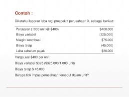 Bep merupakan singkatan dari break even point. Analisis Biaya Volume Laba Ppt Download