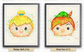 Disney Peter Pan Print Tsum Tsum Party Burlap Print Watercolor Painting Nursery Decor Kids Decor Home Decor Baby Shower Gift Na377 Art Disney Impression Sur Toile De Jute Et Dessins Disney