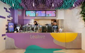 Tealive Bubble Tea Shop With A Striking Ceiling Installation Tea Store Design Bubble Tea Shop Tea Shop