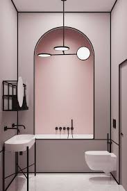 Decor Do Dia Banheiro Geometrico Em Rosa E Preto Interior Do Banheiro Design De Interiores De Banheiro Inspiracao Para Banheiro