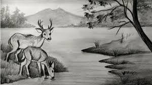 How To Draw Deer With Pencil Sketch Scenery How To Draw Forest Scenery S Drawing Scenery Landscape Pencil Drawings Nature Art Drawings