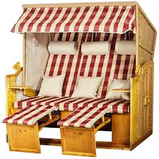 Er besteht aus einem zweiteiligen holzgestell mit korbgeflecht. Strandkorb Dreisitzer Xxl Pe Natur Dessin Karo Rot K Strandkorb Abc De