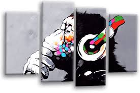 Low price guarantee, fast shipping & free returns, and custom framing options on all prints. Dj Monkey Banksy Canvas Wall Art Prints Framed Large Split Graffiti Pictures