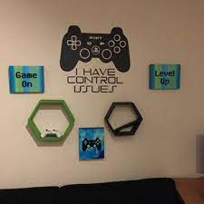 Video Game Wall Art Gaming Wall Art Set Of 3 Blue Gray Etsy In 2021 Video Game Wall Art Gaming Wall Art Geek Wall Art
