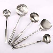 Heavy duty stainless steel cooking utensils. Amazon Com Super Leader 5 Pcs Stainless Steel Cooking Utensil Set Wok Spatula Soup Ladle Colander Nonstick Kitchen Utensils Set With Spatula Kitchenware Home Kitchen