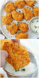 Tortilla Chip Crusted Chicken Bites Coated With Crispy Tortilla Chips And Baked To Perfection 10 Min Chicken Bites Yummy Chicken Recipes New Chicken Recipes