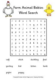 Farm Animal Babies Word Search Baby Farm Animals Baby Words Farm Animals