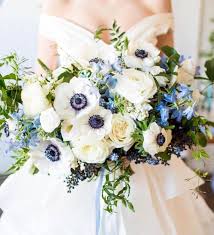 White And Blue Bridal Bouquet With Anemones Delphinium Bridal Bouquet Blue Blue Delphinium Bouquet Blue Wedding Bouquet