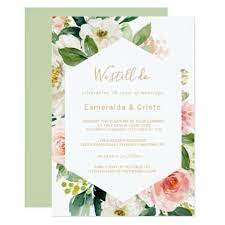 Greenery Gold Geometric Elegant Vow Renewal Invitation Zazzle Com Floral Wedding Invitations Spanish Wedding Invitations Wedding Invitations