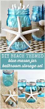 Diy Beach Themed Bathroom Mason Jar Storage Set Mom By The Beach Diy Beach Decor Beach Themed Bedroom Beach Bathroom Decor