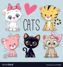 Set Of Cute Cats Vector Image On Vectorstock Cute Art Cat Vector Cute Cartoon