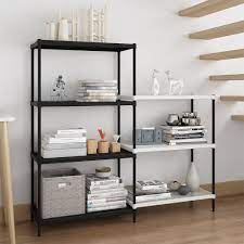 A bookcase, or bookshelf, is a piece of furniture with horizontal shelves, often in a cabinet, used to store books or other printed materials. Rackaphile 4 3 Tier Bookshelf Adjustable Shelving Metal Storage Display Shelf Bookcase Utility Kitchen Storage Rack Organizer For Under Staircase Bathroom Pantry Black And White Walmart Com Walmart Com