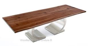 Dining Table With Modern Half Circle Base Contemporary Dining Table Rustic Natural Wood Dining Table Live Edge Slab Dining Table