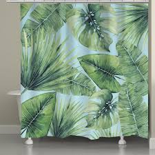 laural home tropical palm tree leaves shower curtain in green blue laural home tropical bathroom palm tree leaves