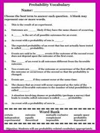 Free Focus Of Lesson Review Probability Related Vocabulary And Work On Math Literacy This Teaching Math Elementary Probability Lessons Probability Worksheets