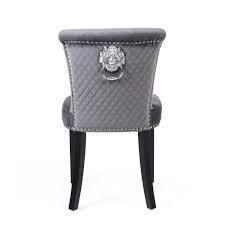 Plastic & acrylic dining chairs; Sandringham Brushed Grey Velvet Dining Chair Lion Head Knocker