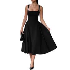 Vestido Midi Sin Mangas con Corte de Corsé y Hombros ...