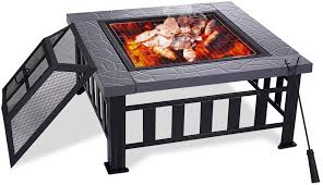 Check spelling or type a new query. Amazon Com Yardom 34 Inch Outdoor Fire Pits Bbq Square Firepit Table Backyard Patio Garden Stove Wood Burning Fireplace With Grill Spark Screen Cover Poker Rain Cover Patio Lawn Garden