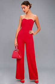 Edith Red Strapless Jumpsuit