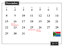 South Africa 2019 Printable Calendar With Holidays 2019 Calendar Holiday Calendar Us Holiday Calendar