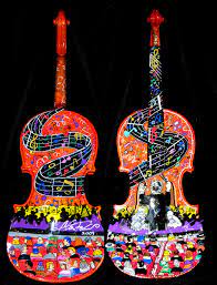Hippie musician pop art psychedelic. Hand Painted Violin Fazzino