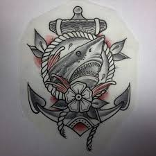 Anchor with flowers tattoo design. Lovely Old School Shark And Anchor With Flower Tattoo Design Tattooimages Biz